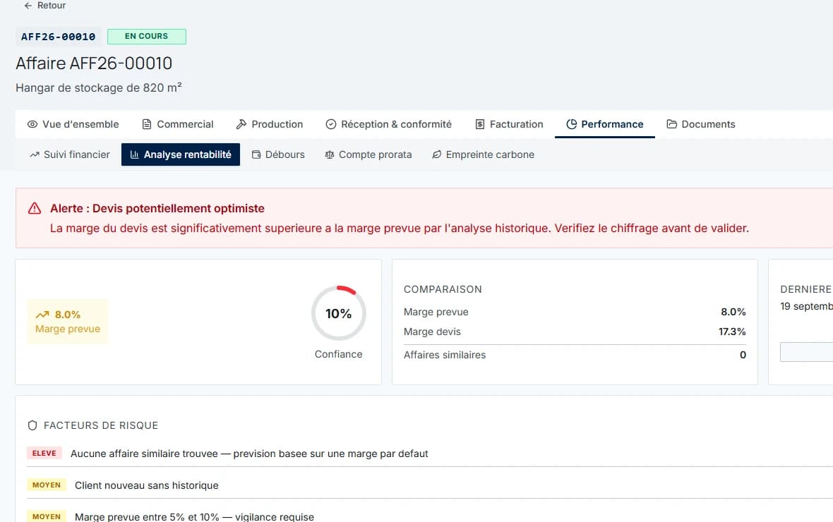 Analyse d'une affaire par l'intelligence assistée d'easyBTP